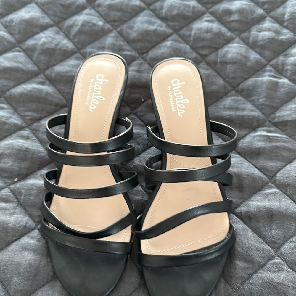 Charles by Charles David strap black, cork wedge, size 7